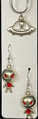Alien Elegance Jewelry Set - Necklace & Earrings (Red)